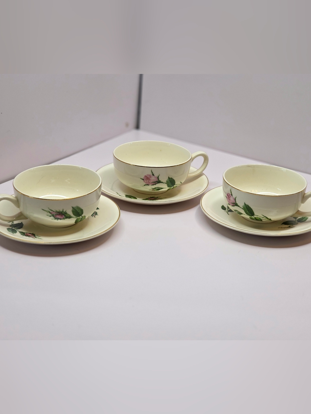 Vintage Floral Pink Rose Teacup and Saucer - Elegant Home Dining Set Of 3